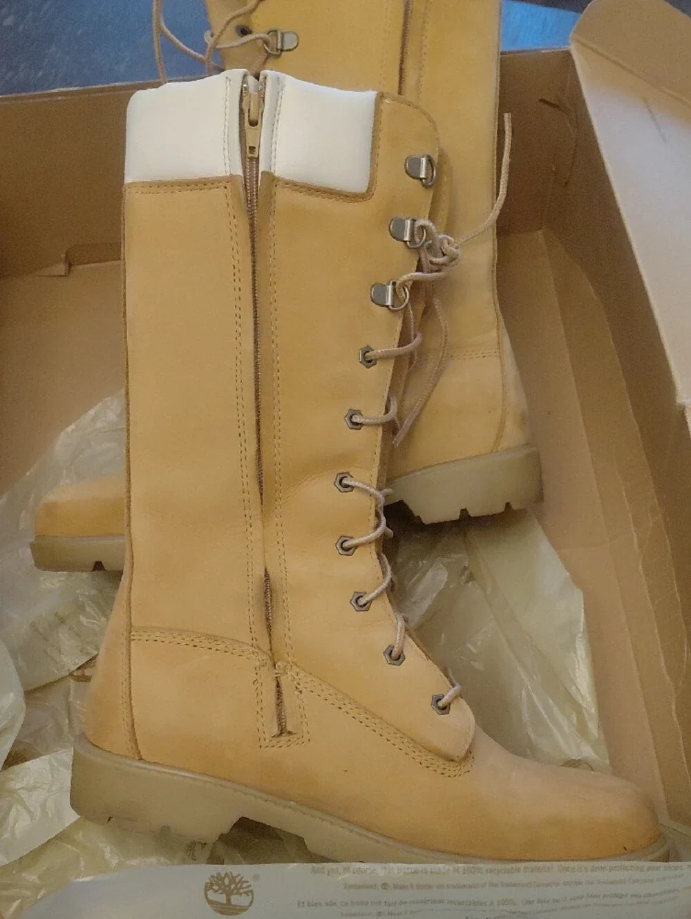 Timberland Women's Wheat and White Lace-Up Side-Zip Tall Boots